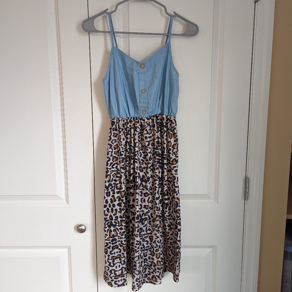 Iffei Blue Leopard Strappy Dress